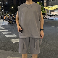 抖音高品质同面料短袖坎肩无袖T恤潮流男套装D088/P65白，男装T恤，电商A094