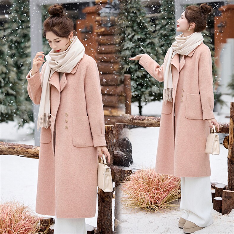 双面羊毛呢大衣女中长款2024冬新款气质百搭保暖呢子外套，女装双面呢大衣，关键词