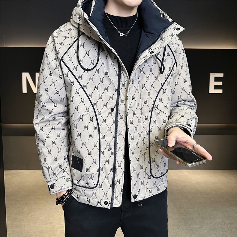 标50绒连帽羽绒服男冬季2025新款字母满印潮牌A313-5507-P215,男装羽绒服,电商A313