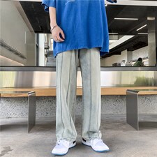 2025新款美式潮牌高街复古黄泥土宽松直筒百搭拼接牛仔裤男，男装牛仔裤，电商D325