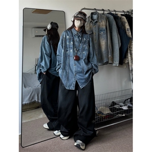 高质量牛仔外套男女韩版潮流宽松帅2024秋冬ins夹克上衣W5956-P75图片