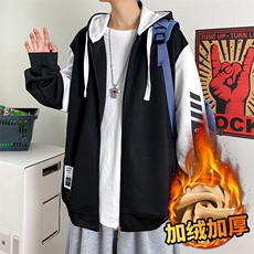 加绒加厚暴款情侣开衫连帽卫衣港风宽松插色大码上衣外套男-P55，男装卫衣，星座217-4
