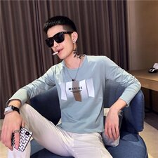 CT66082021精神小伙修身男式圆领长袖T恤潮白，男装T恤，星座102A（原电商D309-1）