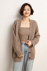 开衫女V领秋冬慵懒软糯休闲宽松保暖羊绒针织衫，女装羊绒衫，五色羊羊绒