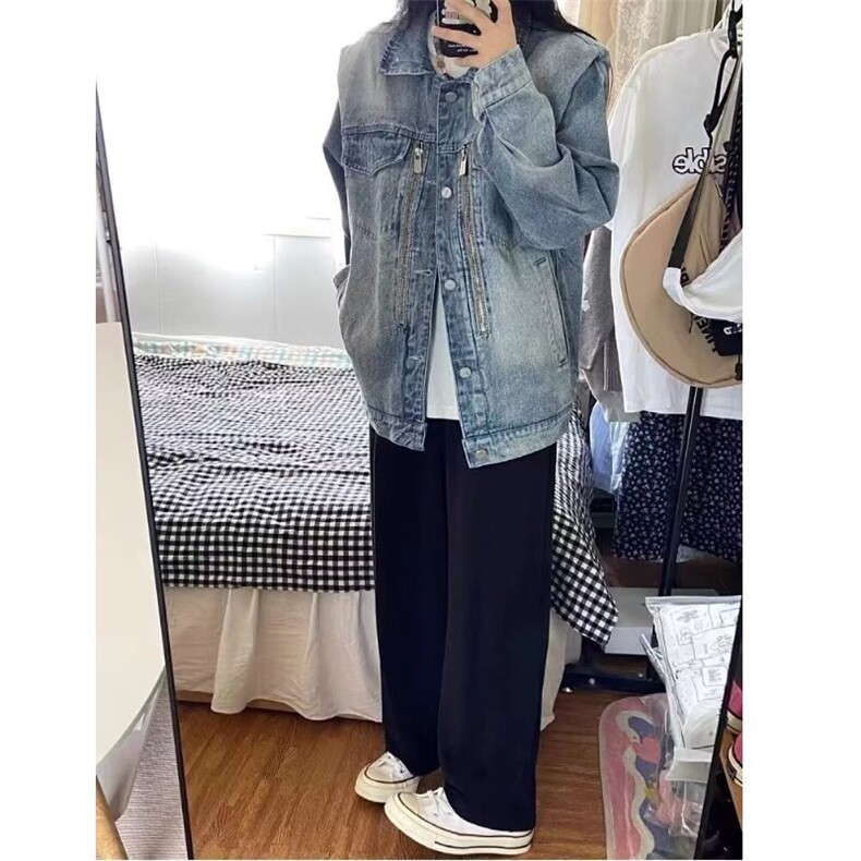 美式复古牛仔夹克宽松设计感重工做旧街头外套男女潮牌LJ099-P57,男装夹克,星座1008