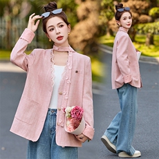 蕾丝花边粉色西装外套女2025春季新款高级感洋气百搭休闲宽松上衣，女装短外套，依如秀(原杭风阁)