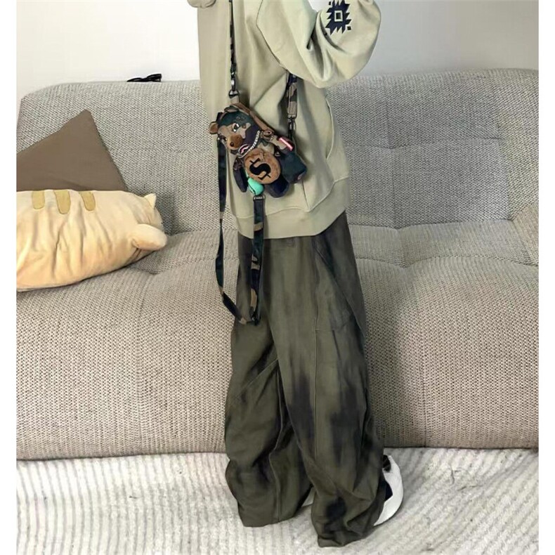 小众设计感宽松褶皱拼接做旧牛仔裤潮牌休闲阔腿廓形弯刀裤,男装牛仔裤,星座1018A
