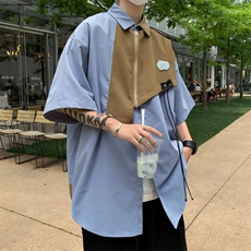 小众设计感拼接短袖衬衫男夏季美式潮牌休闲情侣衬衣上衣HC10-P43，男装衬衫，星座1008