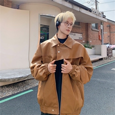 XJ415-特75控138机车皮衣外套男美式设计感潮牌宽松痞帅皮夹克，男装夹克，电商B370