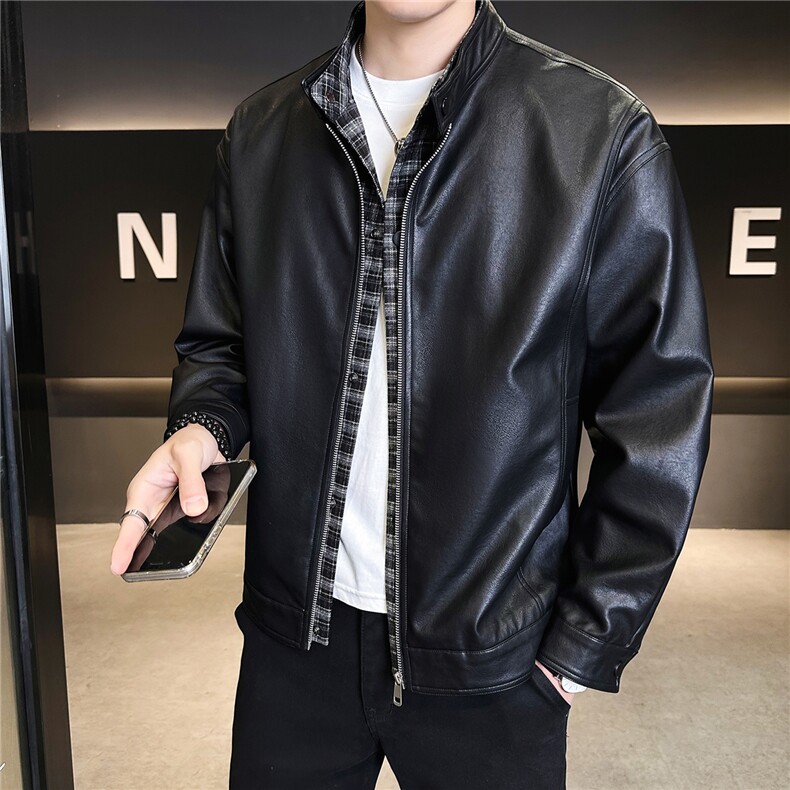 2026新款春季假两件男士皮衣外套时尚立领皮夹克A313-5809-P155,男装夹克,电商A313