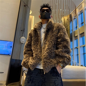 WT143-P135 毛毛绒男士夹克外套冬季痞帅时尚仿皮草大衣潮流图片