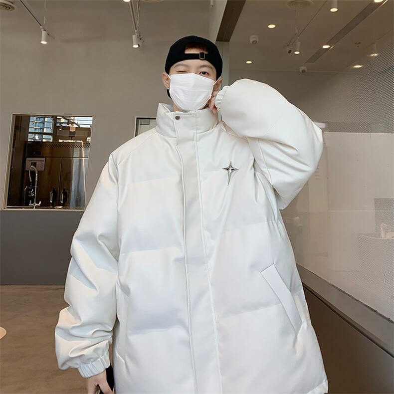 字母PU皮立领棉服男款冬季加厚高级感面包服Q3348P108,男装棉衣,星座1116-2