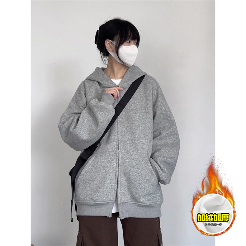 480G重磅加绒硬挺boxy男女秋冬美式高街结构双拉链开衫卫衣厚外套，女装短外套，电商A486