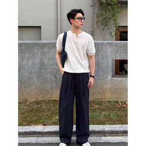 亚麻直筒男士阔腿裤韩系通勤cleanfit穿搭K06041 P50图片