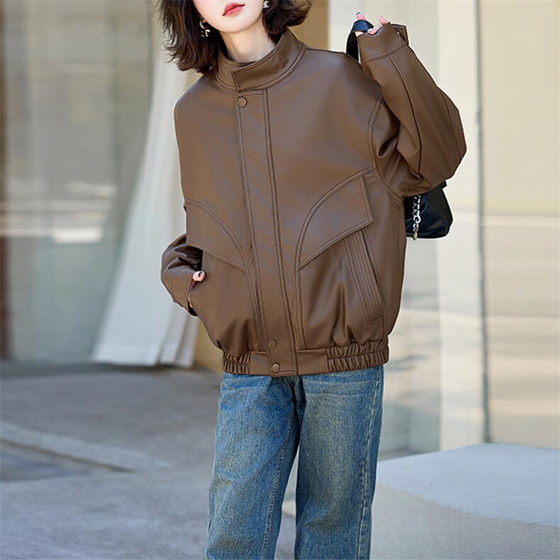 现货2024新美拉德穿搭口碑仿羊皮宝藏私服C位复古皮衣外套女秋冬,女装皮衣,江南女神