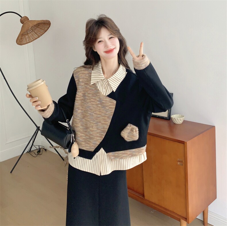 26春新款现-慵懒风假两件减龄拼接两件套2617-P175K288,女装套装/套裙,2B190