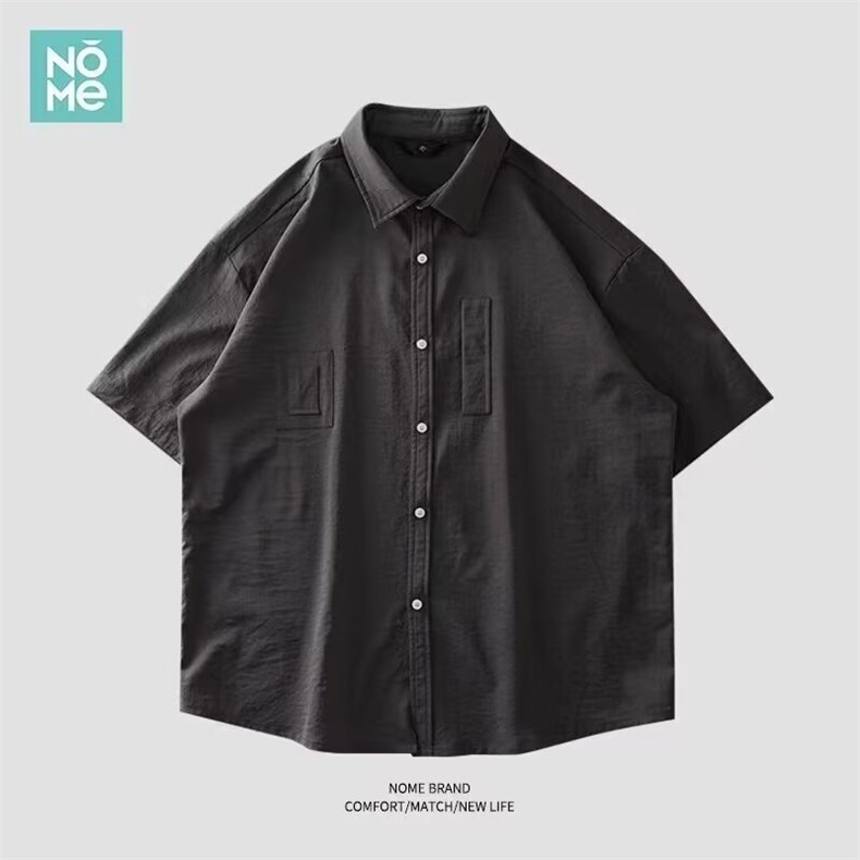 日系口袋短袖衬衫男女夏潮流宽松情侣上班外穿半袖衬衣LS184 P33图片