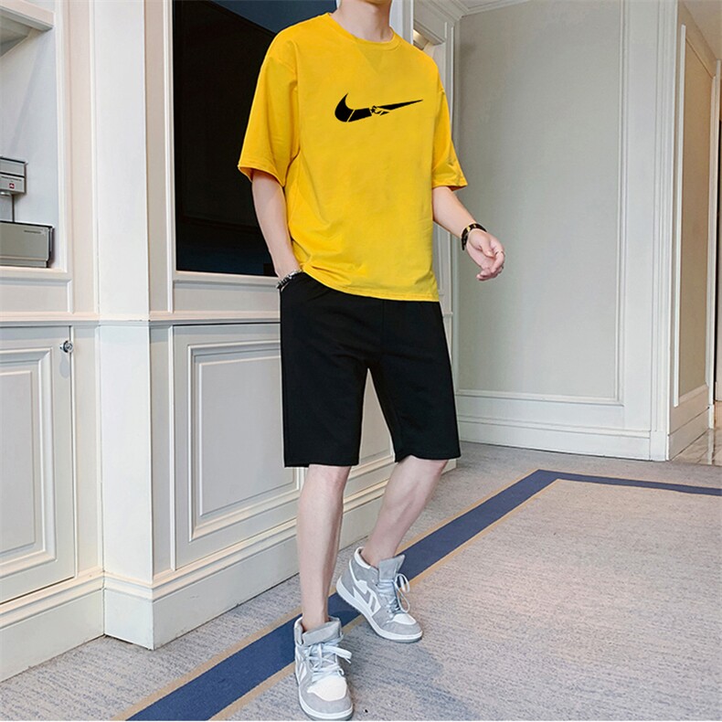 2021夏季五分袖T恤短裤套装男潮流ins休闲宽松上衣服F208P55，男装休闲套装，电商A086