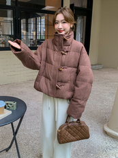 咖色格纹高级感羽绒服女冬复古保暖加厚白鸭绒外套6097P255K368，女装羽绒服，维壹
