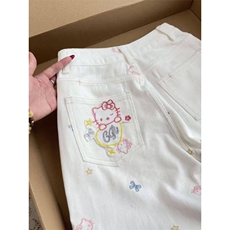AK2279-P50刺绣卡通牛仔裤夏季美式直筒可爱kitty阔腿裤，男装牛仔裤，星座617A-2