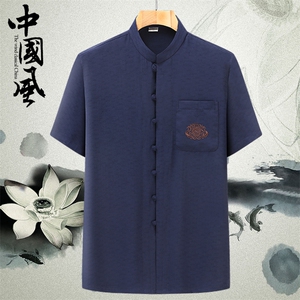 主推风唐装中年男士丝绸风短袖上衣 YD9849-P68图片
