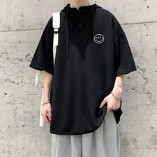 LD54224-P45连帽短袖t恤男大码胖子带帽五分袖中袖大皂风，男装T恤，电商A040