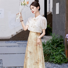 新中式国风半身裙女夏季新款时尚气质冰丝碎花连衣裙子，女装连衣裙，蝶眷