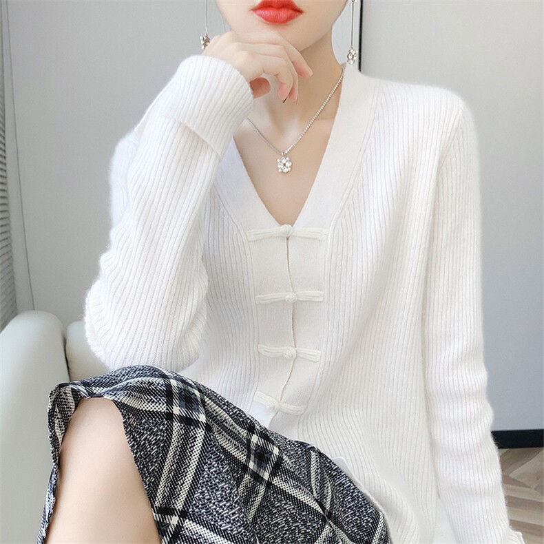 盘扣抽条开衫女2024年秋新款外套羊毛衫,女装羊毛衫,北娇羊绒