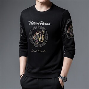 2023新款中年男士长袖t恤圆领印花时尚潮流秋季男土宽松卫衣,男装卫衣,电商B212（原钱塘6029）