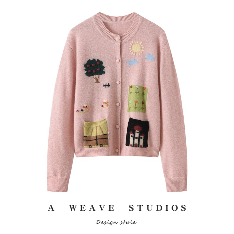 2025年秋季新款百搭圆领开衫，女装针织衫/毛衣，戎魅羊绒