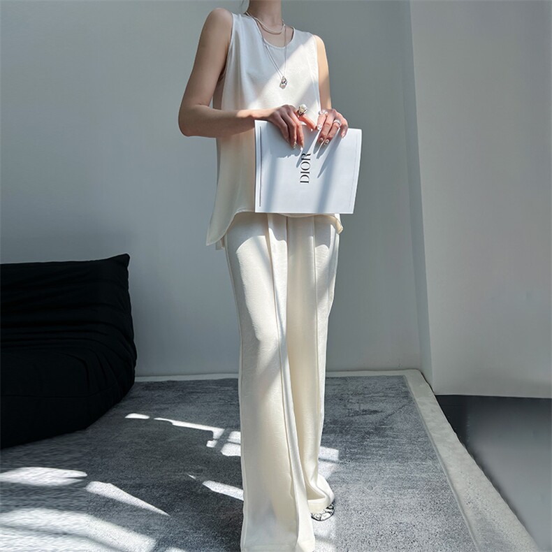 2025年夏季直筒型拉链中腰长裤阔腿裤，女装休闲裤，蒙绒特