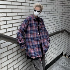 美式复古蓝色格子衬衫男女宽松春秋小众休闲外套C798P43，男装衬衫，星座1116-2