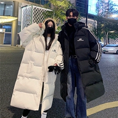 主推过膝棉衣织带三条杠长款加厚情侣羽棉服外套男G1076P168，男装棉衣，电商A339