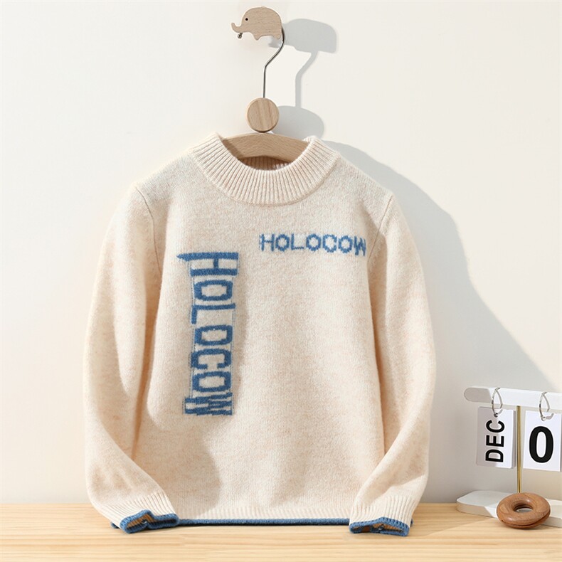 新款厚字母印花半高，童装儿童羊毛衫，冰晶童装