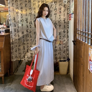 休闲减龄工装无袖半身裙套装女夏2025新款两件套慵懒风韩系高级感图片
