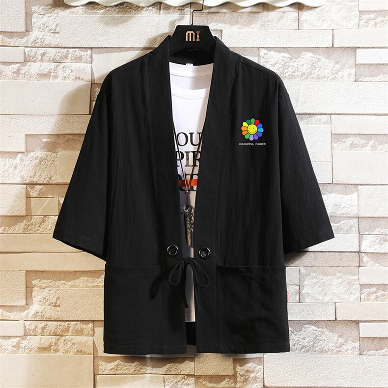 HF59101-P40风汉服男开衫外套七分袖道袍砖墙挂拍,男装民族服装,电商A040A