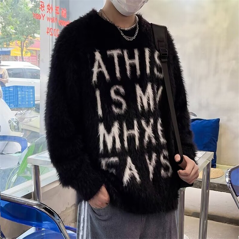 潮字母水貂毛慵懒风毛衣男女秋冬毛茸茸软糯针织衫MY879/P55,男装针织衫/毛衣,星座506