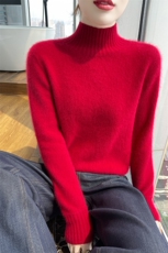 25秋冬100%纯羊毛衫女加厚半高领长袖毛衣宽松打底针织羊绒衫上衣，女装羊毛衫，美轩羊绒