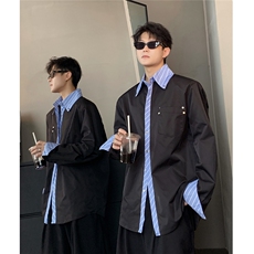 拼接假两件衬衫长袖miu系发型师潮牌男装设计高级感外套CS91-P58，男装衬衫，电商C307