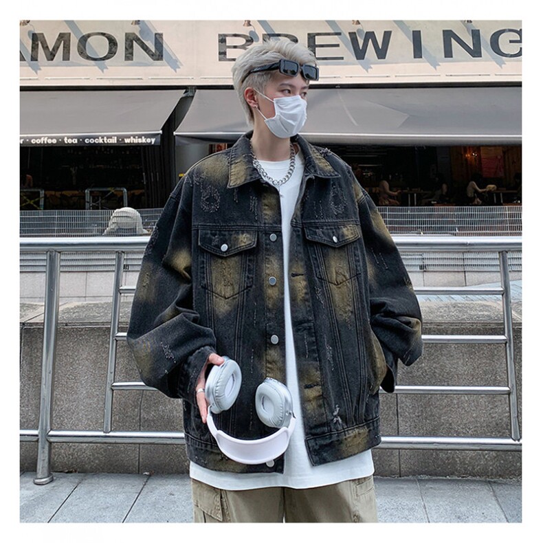 复古牛仔外套男款春秋潮牌痞帅炸街上衣设计感潮流时尚JK1093-P78图片