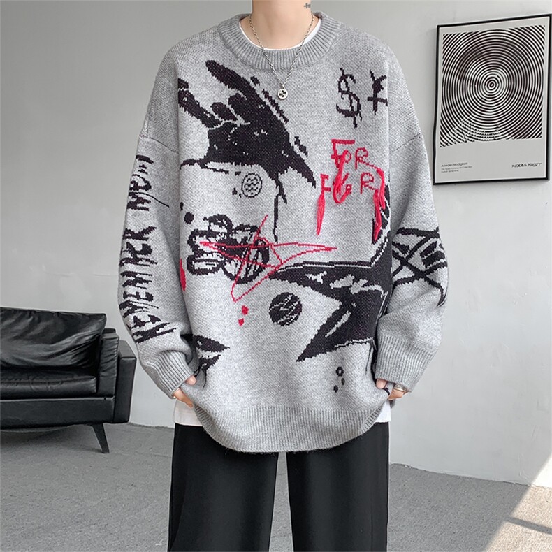 现货MY7138-特批65美式潮牌字母提花圆领毛衣小众（已注册）,男装针织衫/毛衣,电商A059