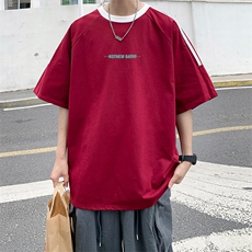 夏季美式高街重磅纯棉三条杠织带撞色男女短袖T恤ZD645-特P30，男装T恤，电商A486-1