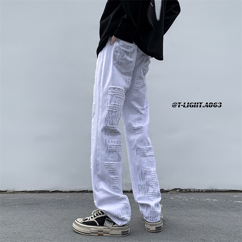 2023早春美式高街玩针刺绣毛须修身牛仔裤货号K697P60控价88,男装牛仔裤,电商A063