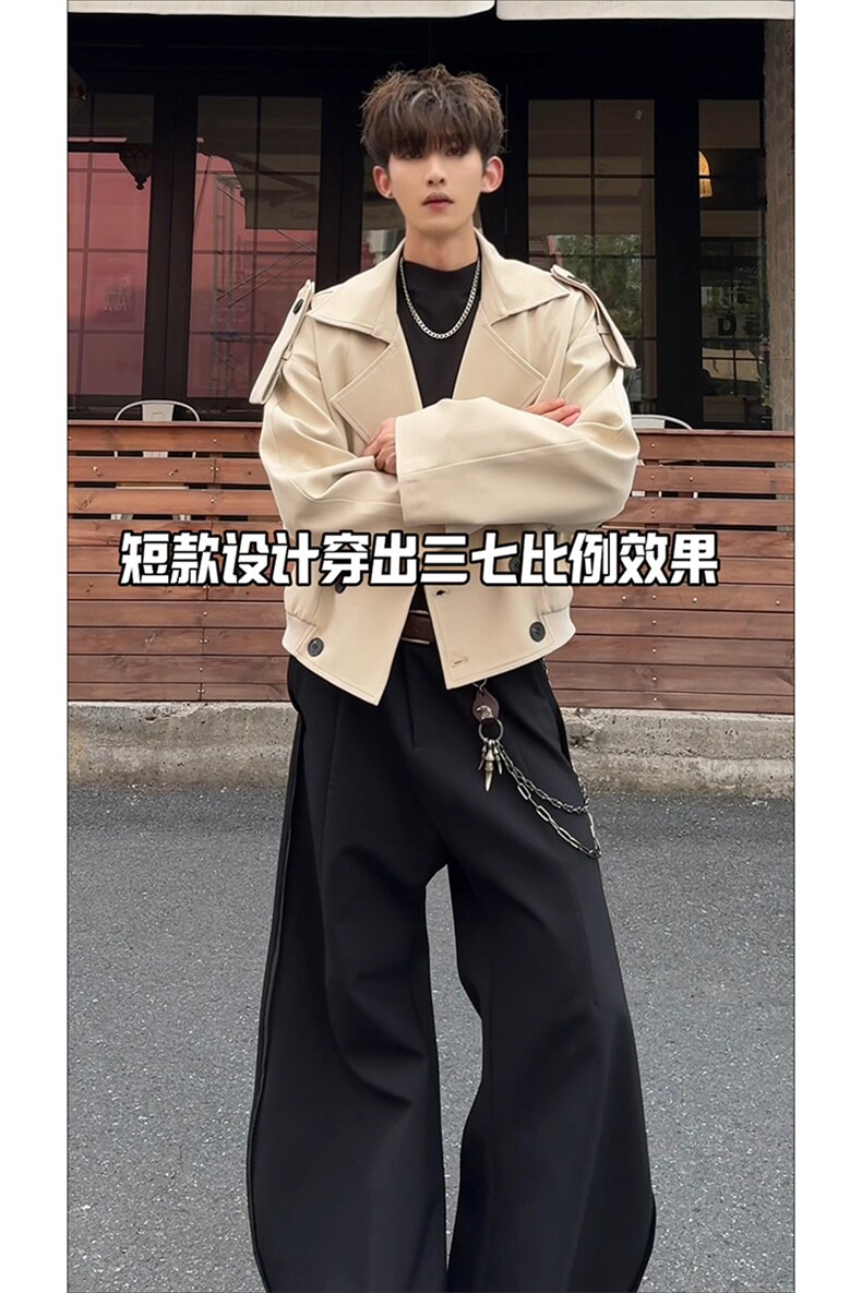 经典短款休闲精致上衣外套日系文艺双排扣复古短款外套HY802P80,男装风衣,电商A102B