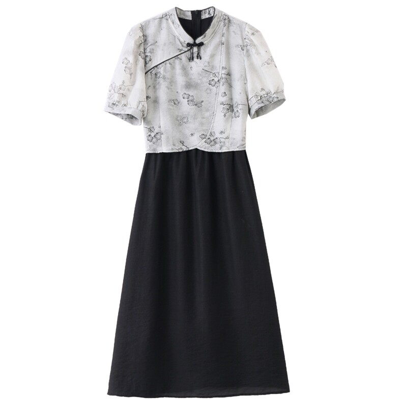 《现货新品》淑女范复古假两件天丝印花连衣裙,女装连衣裙,魅丽静蓝