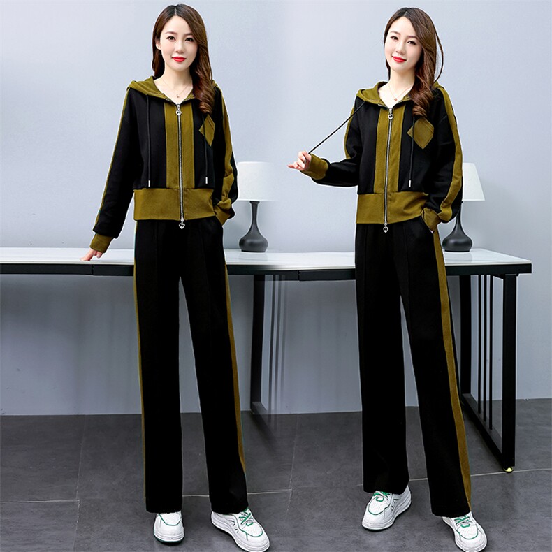 2023新款春秋季大码休闲套装女洋气减龄妈妈卫衣运动服两件套,女装套装/套裙,妙形