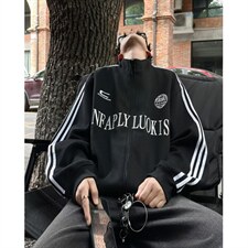 美式复古拉链条纹开衫潮牌高级感运动宽松夹克，男装夹克，四季星座505