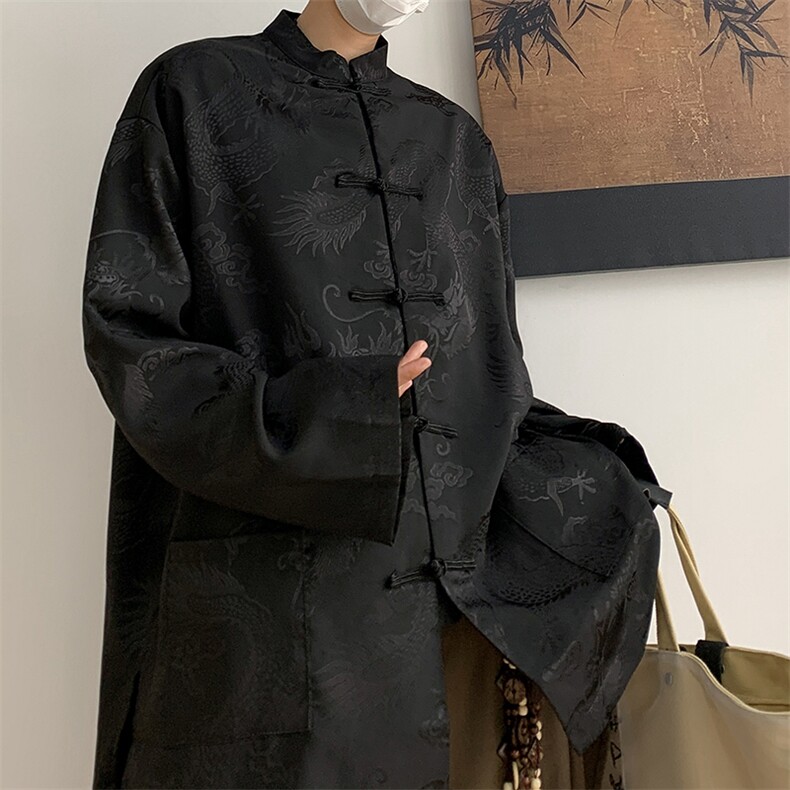 新中式中山装风衬衫男长袖休闲宽松痞帅唐装衬衣外套WS100-P45,男装衬衫,星座1008