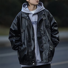美式复古飞行员PU皮衣外套男女痞帅潮流宽松立领皮，男装皮衣，星座1210-1