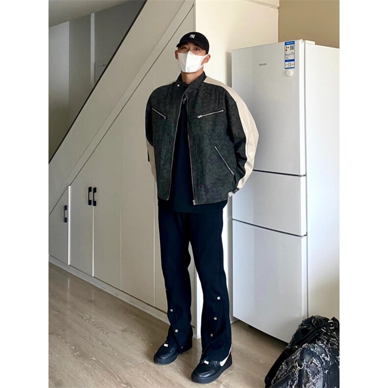 【有货】美式复古扎染皮衣外套男高级感痞帅拼接夹克3606CC-特P85,男装夹克,星座1007（原301D）